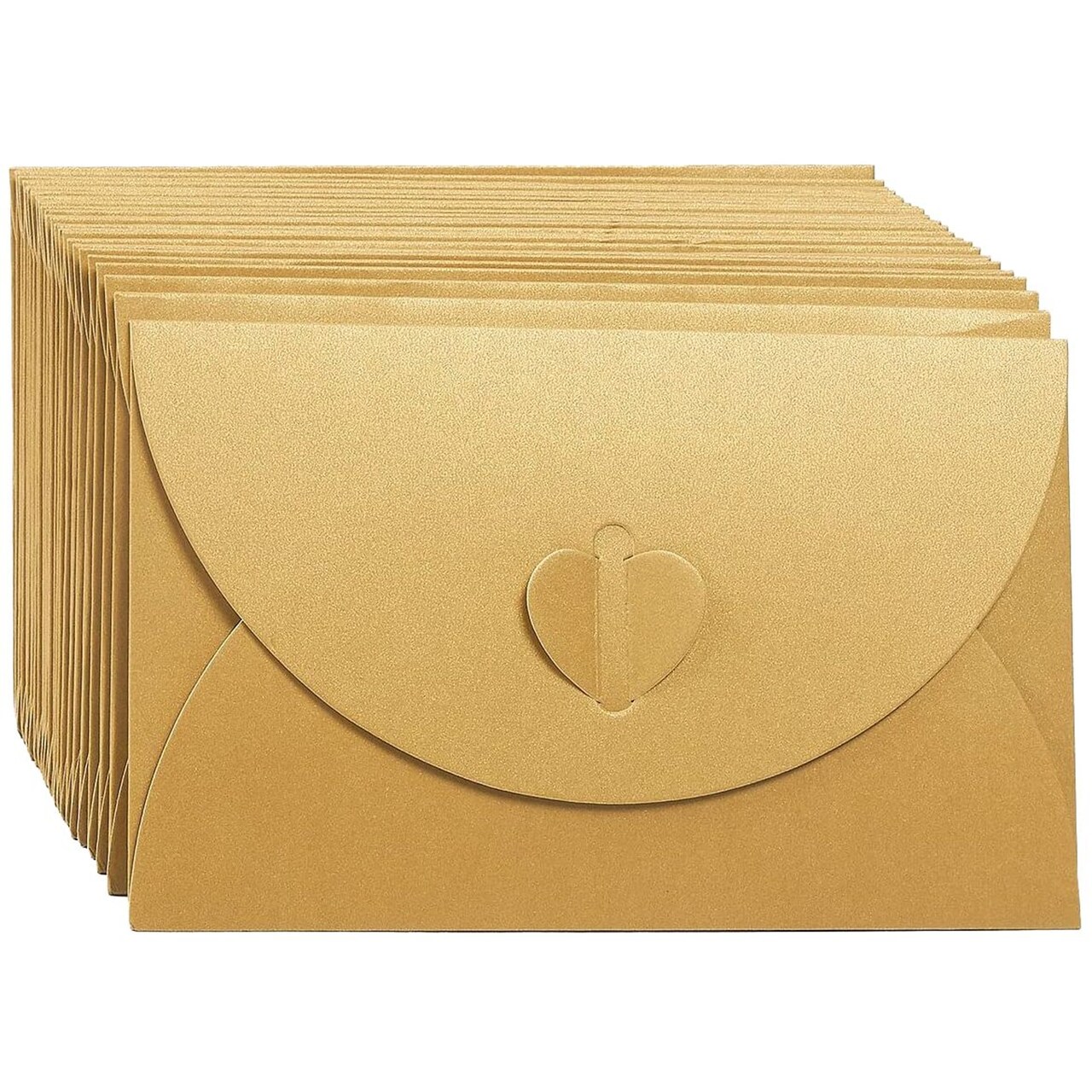24 Pack Golden Craft Photo Gift Envelopes with Heart Clasps, with White Paper Postcard Inside, 6.8 x 4.3 Inches